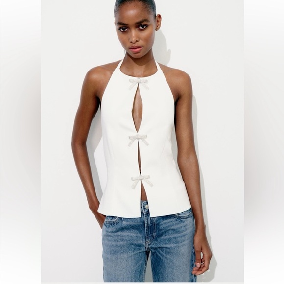 NWT ZARA HALTER TOP BOW JEWELS - Picture 2 of 6